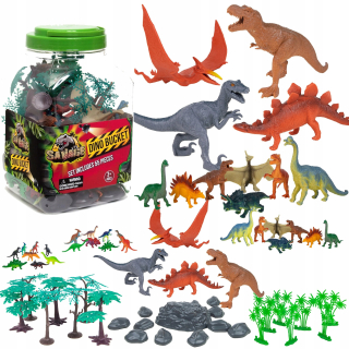 VEĽKÁ SÚPRAVA FINIKÁROV DINOSAUROV V NÁDOBE 55 ELEMENTOV.